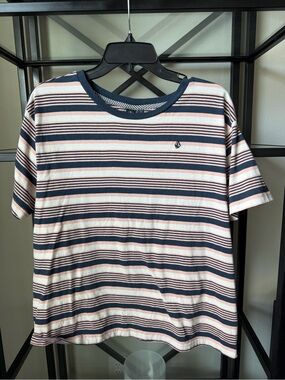Volcom Navy & Pink Striped Short Sleeve Tee